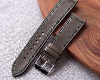 Olive Green Buttero leather watch strap band / 100% handmade from full-grain leather / 24 mm, 22 mm, 20 mm, 18 mm custom sized
