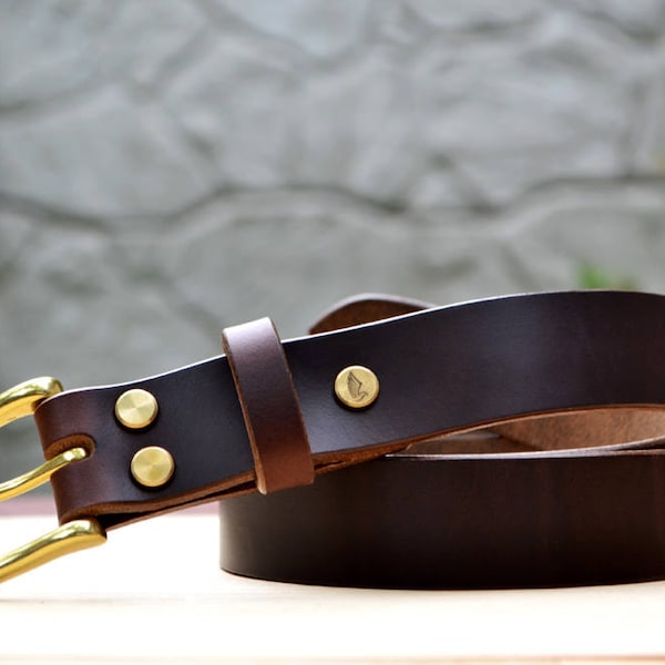 1.25" width Brown Horween Chromexcel leather belt | Dark brown color dress belt | casual women or men belt