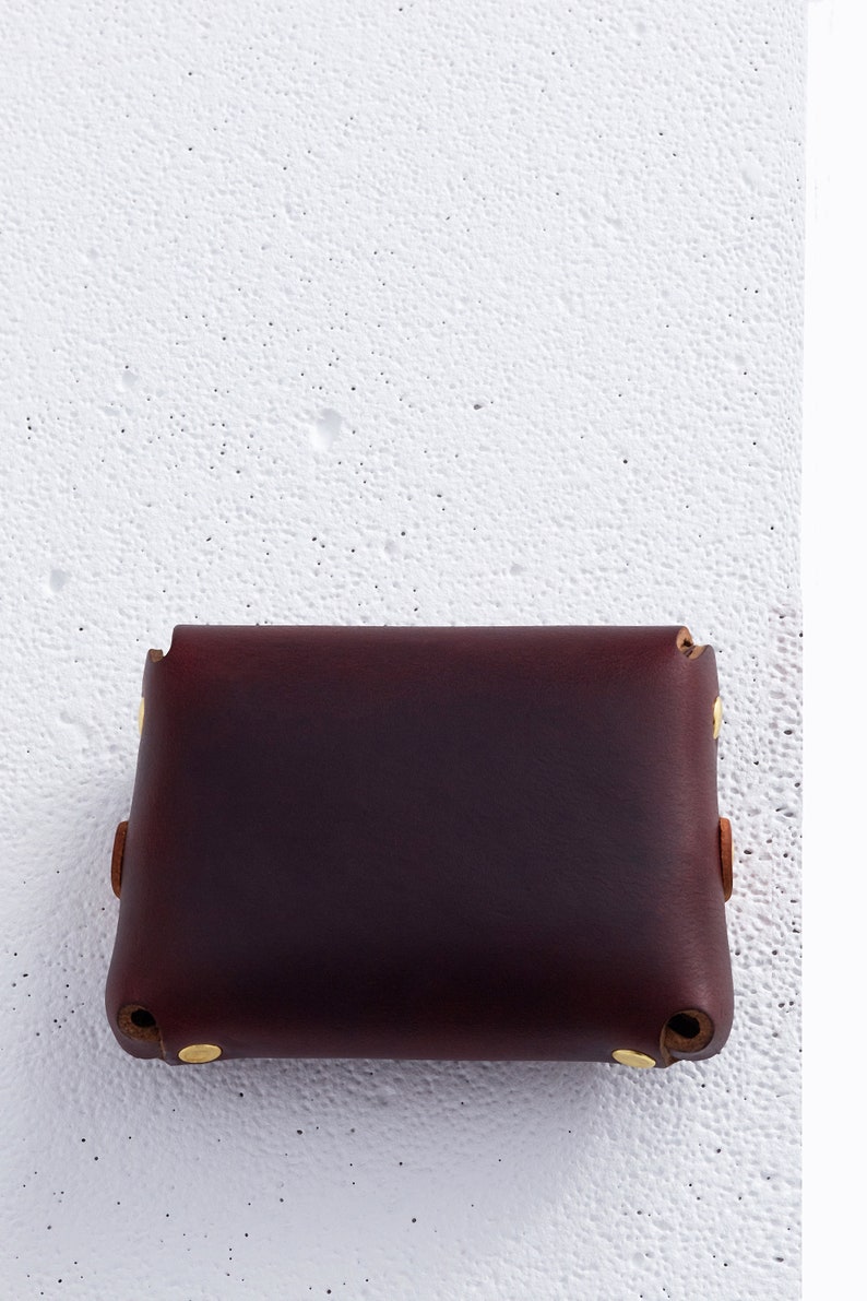 Cartera pequeña de cuero Horween / Estuche burdeos para cualquier cosa / estuche, billetera de bolsillo frontal, monedero / billetera de cuero sin costuras, Era imagen 8