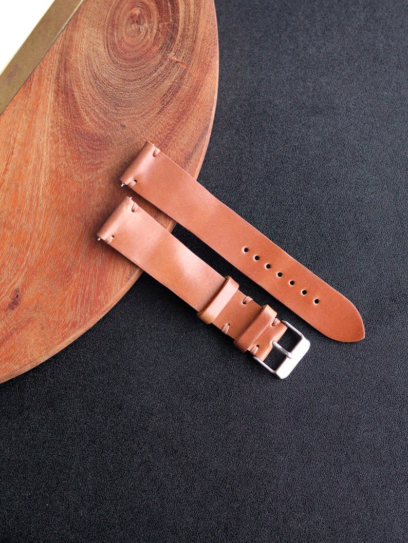 Shell Cordovan One Layer watch strap band in Whiskey Tan Horween leather / 100% handmade / 22 mm, 20 mm, 18 mm, 16 mm, 14 mm, 12 custom image 2