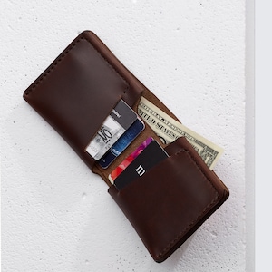 Horween-portemonnee van bruin Chromexcel-leer / dubbelgevouwen uit één stuk leer / voor maximaal 16 kaarten en contant geld / handgemaakt arpa