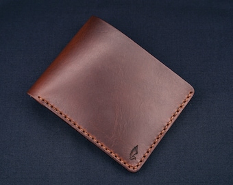 Men's leather Wallet in Brown Horween Chromexcel, snap or without snap | cards and coin pocket slim wallet | Monogrammed Bifold