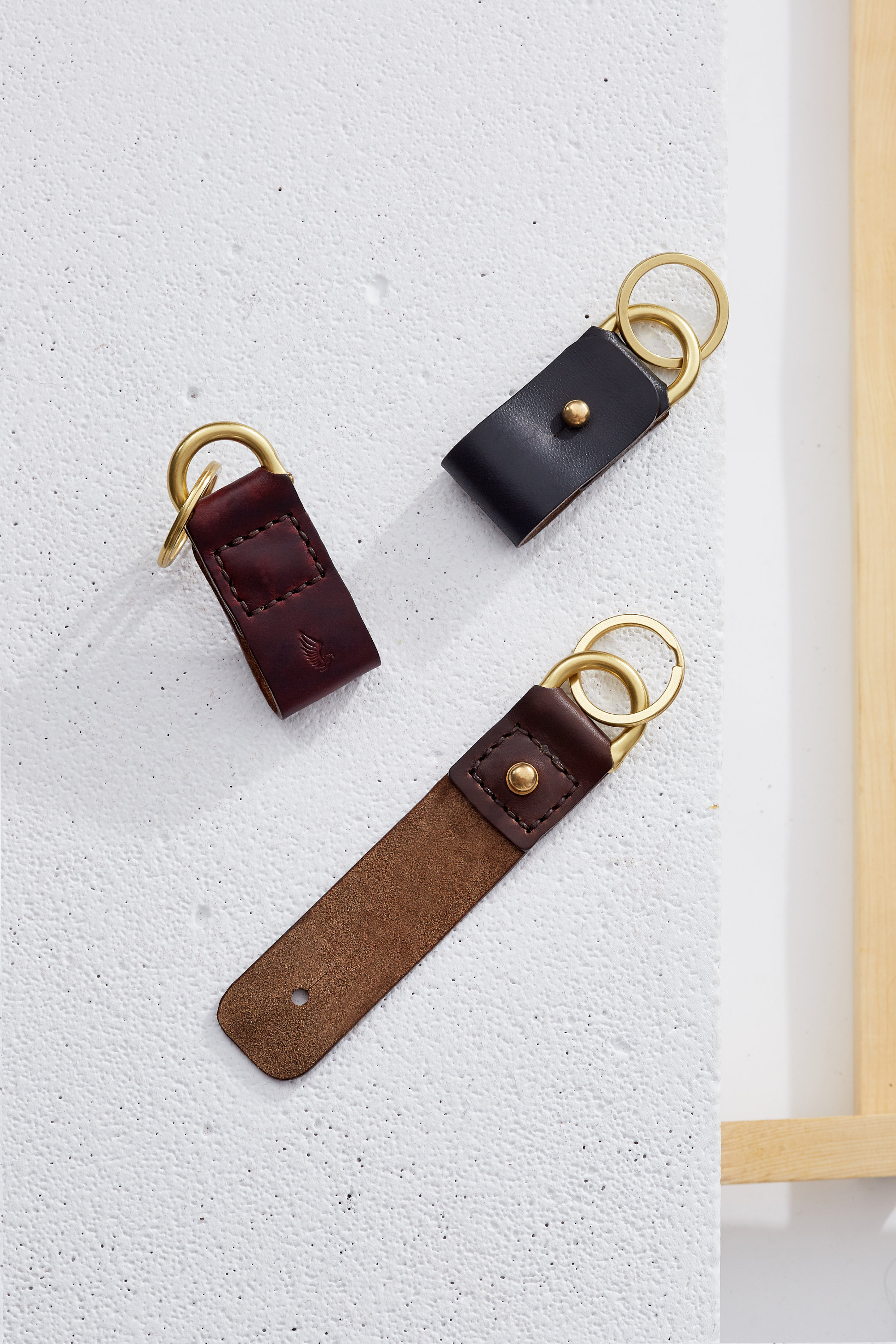 Horween Leather Keychain in Black Color / Handsewn With