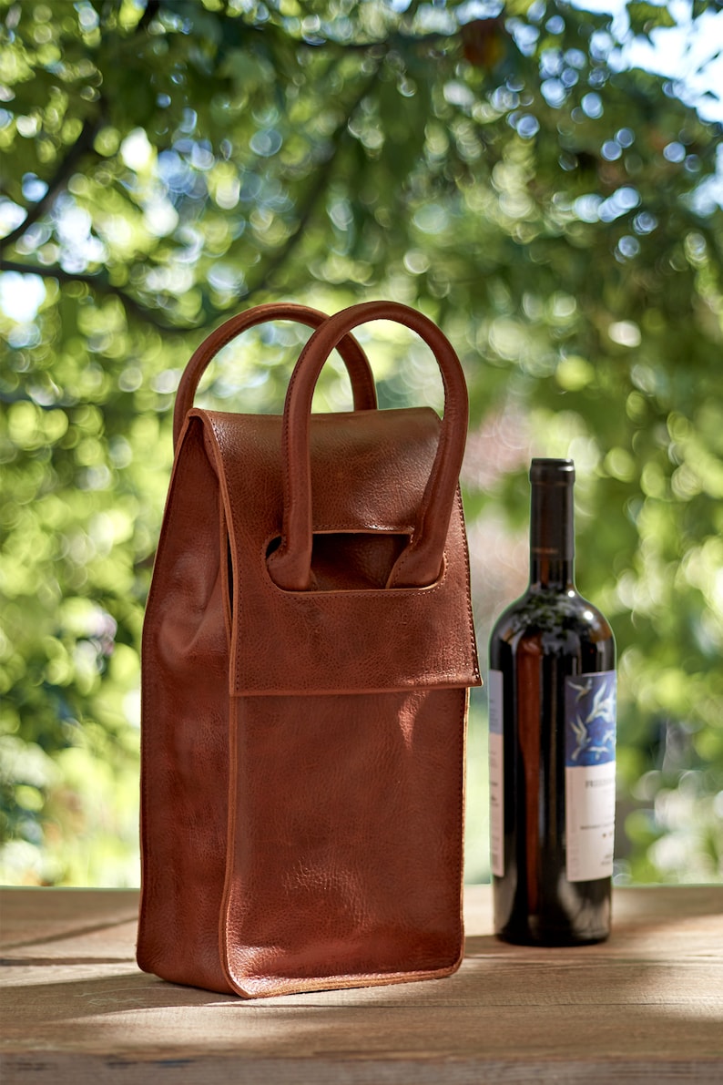 Leather Bag for 2 Bottles / Leather Bottle Carrier / Wine and Etsy