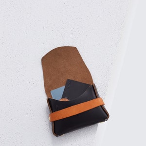 Cartera Horween negra personalizada / Estuche/bolsa pequeña de cuero Chromexcel, billetera de bolsillo frontal, monedero/billetera de cuero sin costuras, Era imagen 5