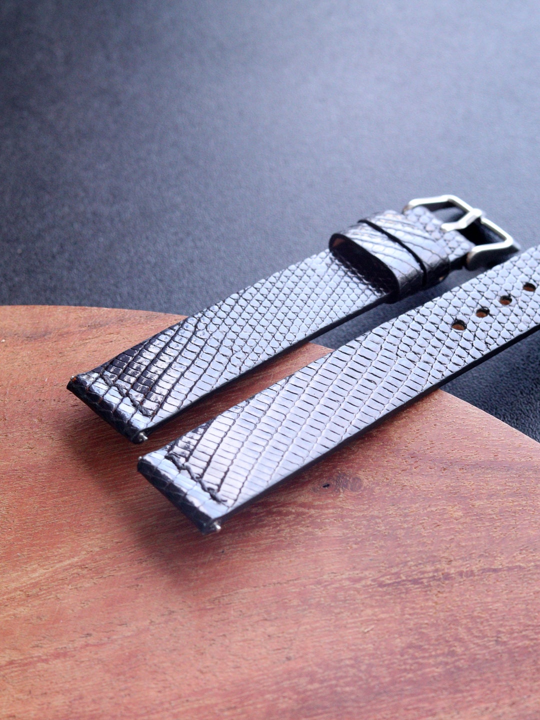 Armband für Uhrenarmband aus schwarzem Iguana Leder