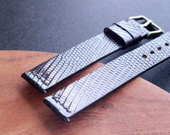 Armband für Uhrenarmband aus schwarzem Iguana Leder