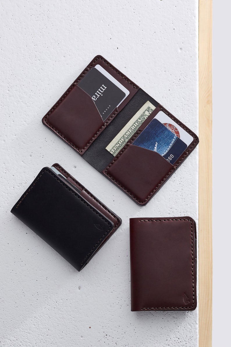 Credit card case in Bown Horween leather / Wallet, business card, purse in Chocolate brown Horween Chromexcel leather, Kaleo image 10