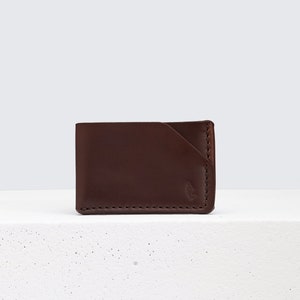 Horween Leather Card holder wallet in Brown Chromexcel leather. For 4-8 cards and cash. Business Card Case. Handsewn, Karat image 5