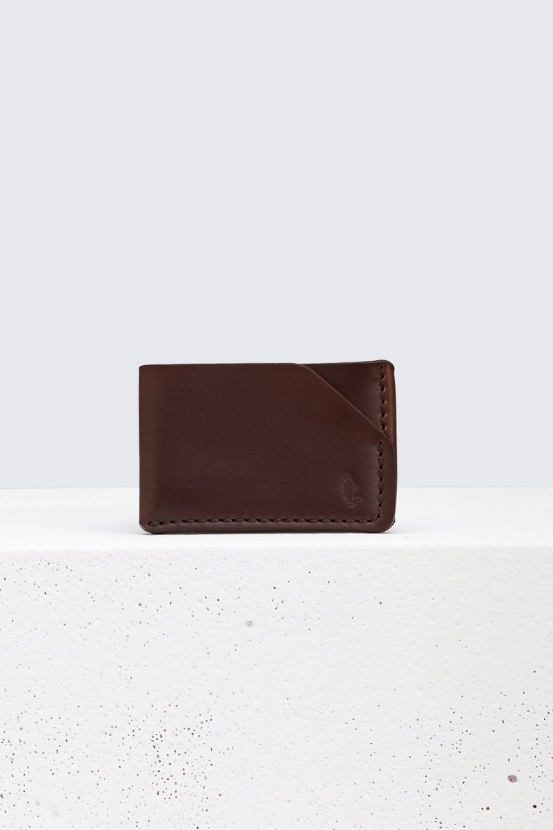 Horween Leather Card holder wallet in Brown Chromexcel leather. For 4-8 cards and cash. Business Card Case. Handsewn, Karat image 5