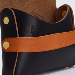 Cartera Horween negra personalizada / Estuche/bolsa pequeña de cuero Chromexcel, billetera de bolsillo frontal, monedero/billetera de cuero sin costuras, Era imagen 2