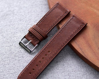 Brown Tan leather watch strap band / 100% handmade from full-grain leather "Oxy"/ 24 mm, 22 mm, 20 mm, 18 mm custom sized