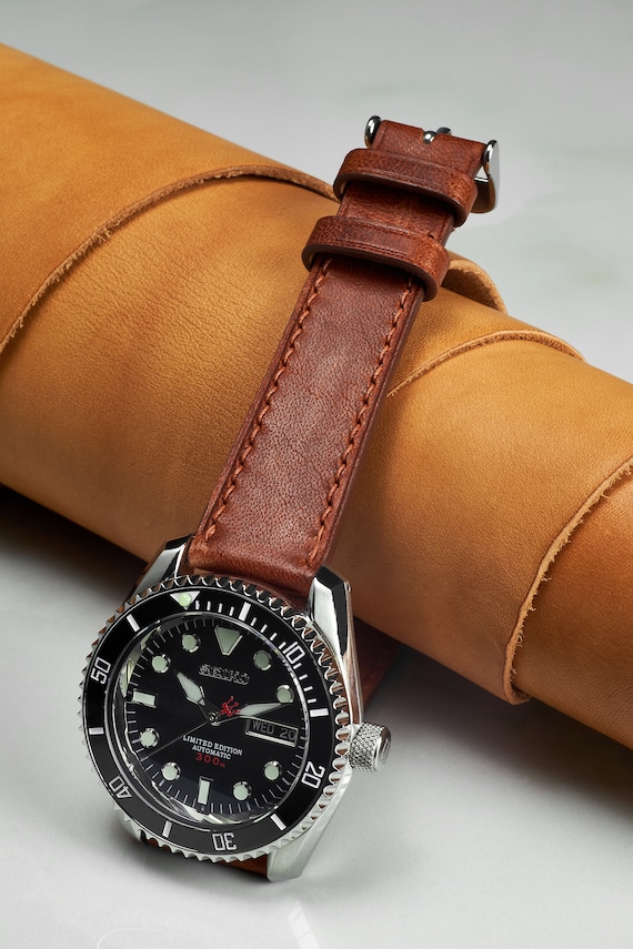 Bracelet De Montre En Cuir Véritable (peau D'iguane) - 20 Mm - Marron Clair - Occasion
