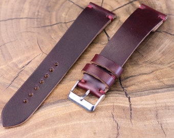 Horween leather watch strap band in Burgundy Chromexcel / 100% handmade /single layer leather / 22 mm, 20 mm, 18 mm, 16 mm, 14 mm, 12 custom