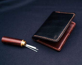 Cartera Horween en piel Chromexcel negra / Cartera plegable para hombre, tarjetero, monedero, billetera minimalista con bolsillo frontal, Kaleo