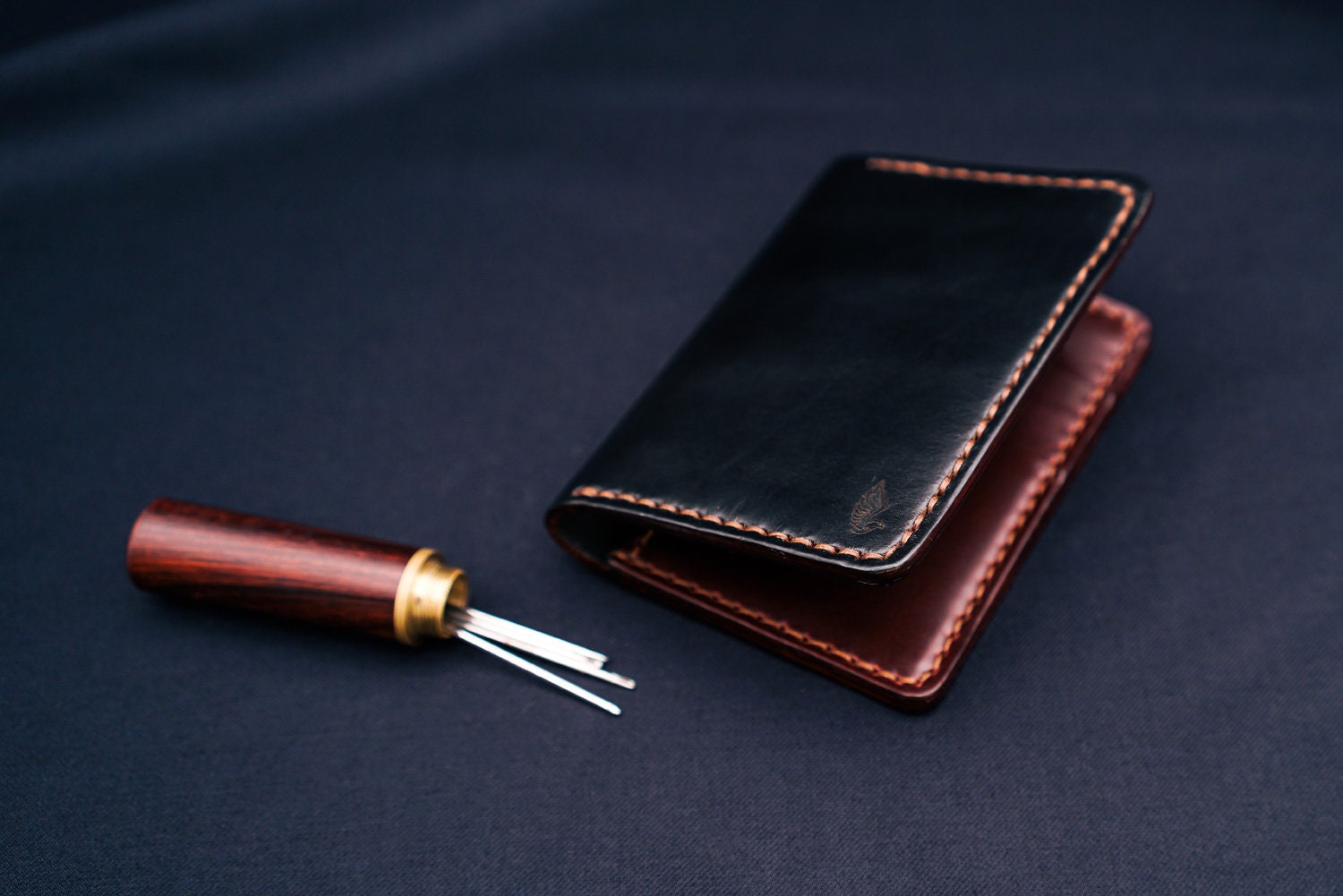 Horween wallet in Black Chromexcel leather / mens bifold, business card, purse, minimalist fron pocket wallet, Kaleo