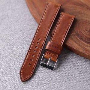 Medium Brown Buttero leather watch strap band, whiskey wheat /100% handmade from full-grain leather / 24 mm, 22 mm, 20 mm, 18 mm custom image 1