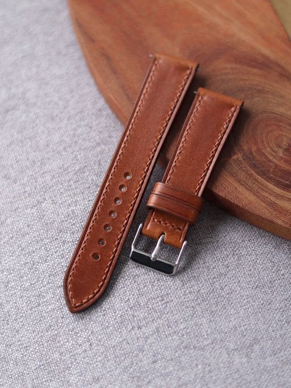 16mm Flat Top Grain Leather Strap - Brown