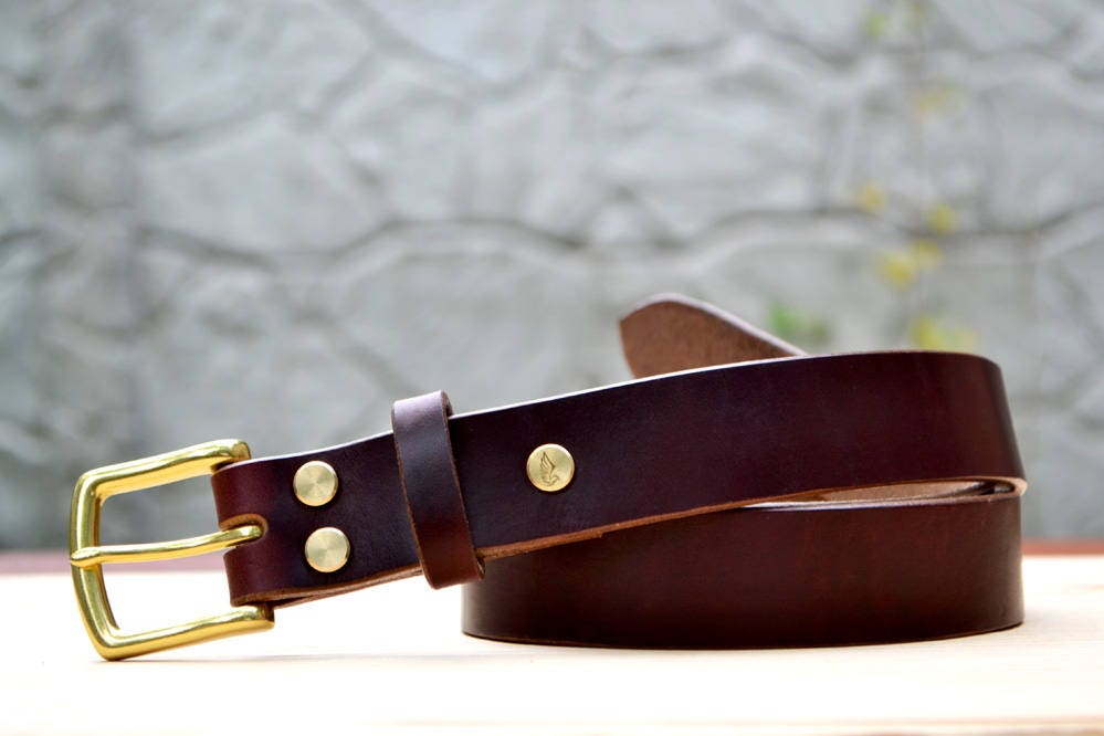 1.25 width Burgundy Horween Chromexcel leather belt Dark red color