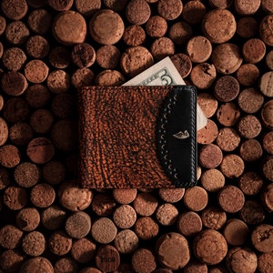 Cartera de piel de Horween Shell Cordovan y piel de cabra negra y naranja / Para dólares, libras, euros, tamaño personalizado, slim exótico, Lagard