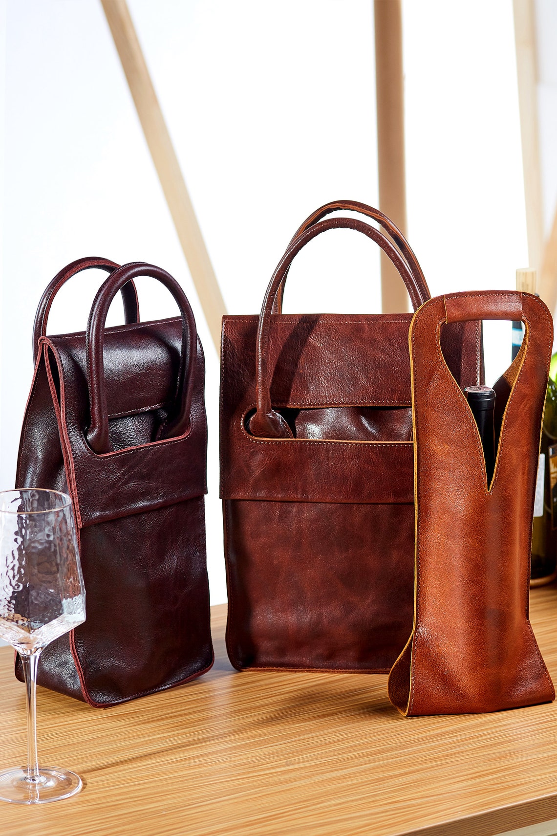 Leather bag for 2 bottles / leather bottle carrier / wine and Etsy