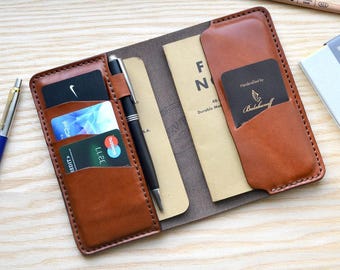 Field Notes and Passport Cover in Brown Horween Chromexcel leather  | Wallet Journal Notebook Passport Vanguard Cahier sleeve
