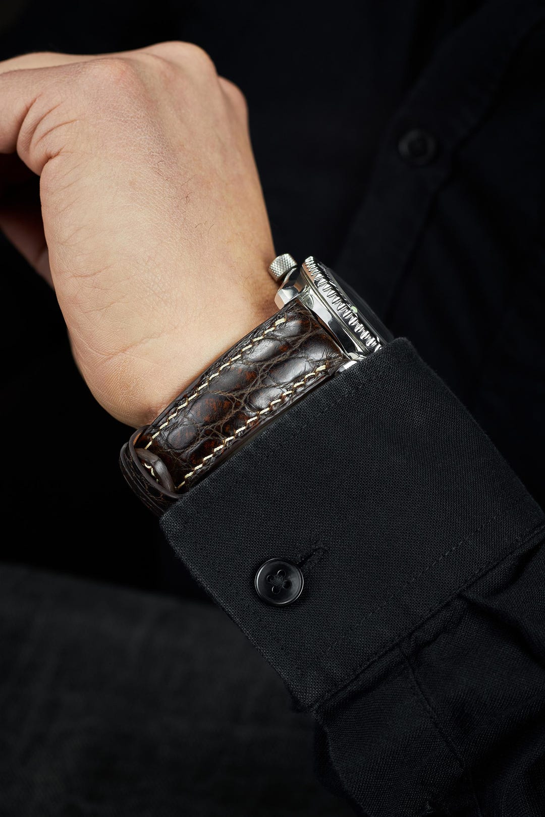Bracelet Montre Cuir Crocodile Marron 20/14mm - Boucle Déployante Italie - Neuf Sans étiquette