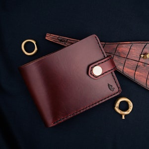 Cartera de cuero para hombre Horween Chromexcel burdeos, con o sin cierre a presión / Monedero delgado con bolsillo para tarjetas y monedas / Bifold monogramado, Archer imagen 2