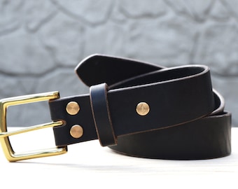 1.5&quot; belt in Black Horween Chromexcel leather | 5 buckles, silver or gold colored, solid brass | extra long sizes