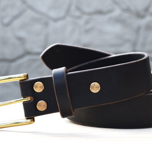 1.25" Black belt in Horween Chromexcel leather | Silver or Brass buckles | extra very long belt available