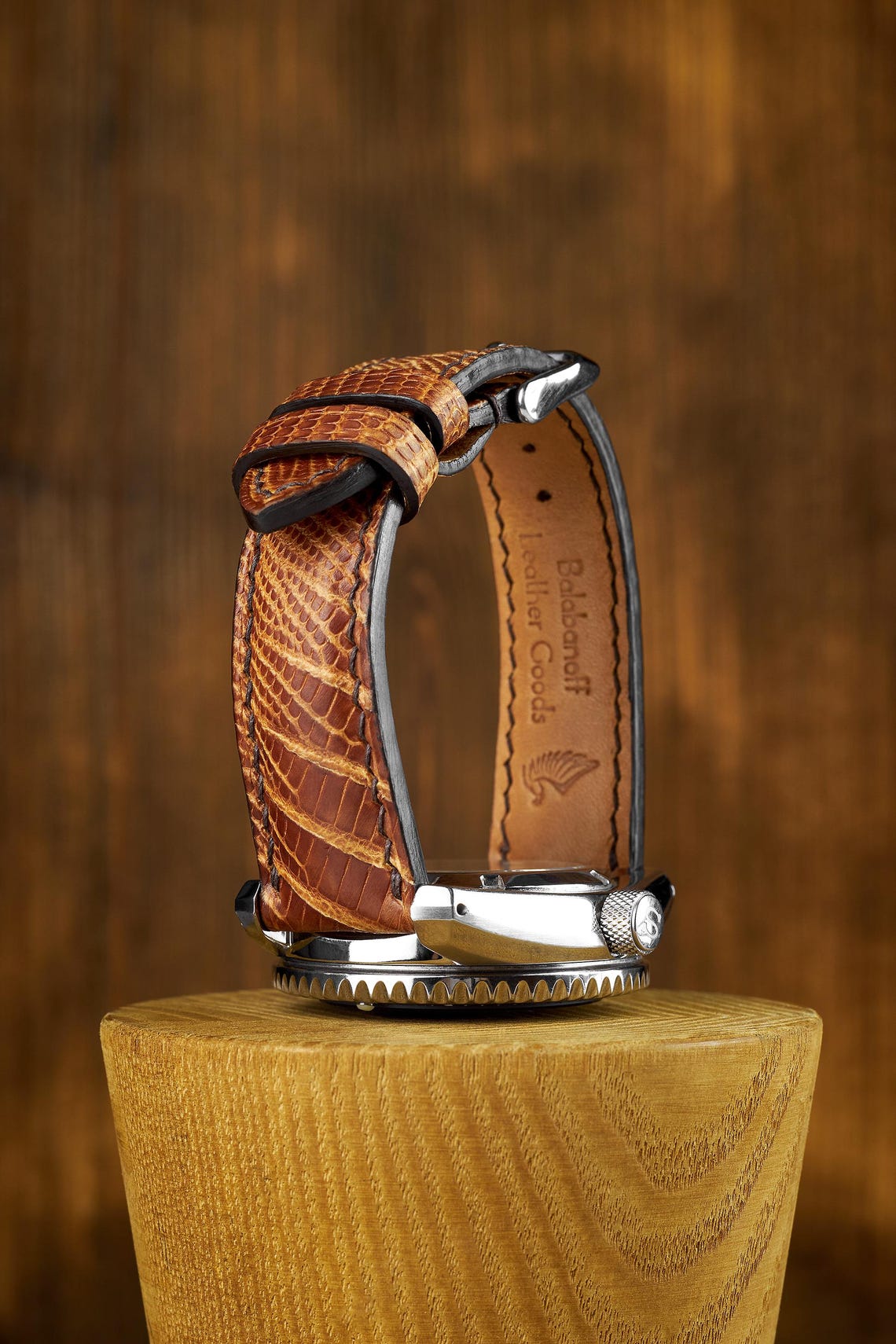 Medium Brown lizard Watch Strap Band, handmade of Tan Teju skin