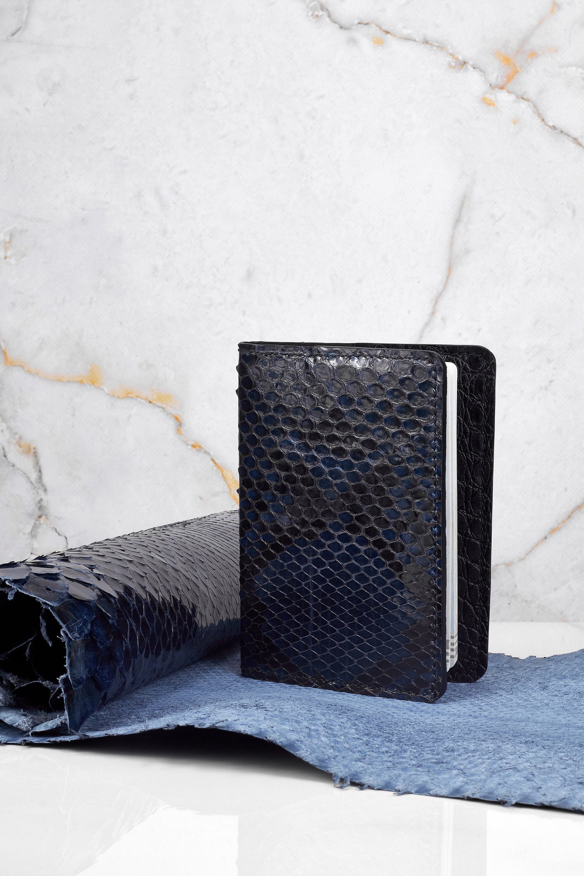 Leather Passport Cover Exotic Navy Black Personalized Handmade / with Alligator leather / Luxury Gift, passport cover holder, Travel gift