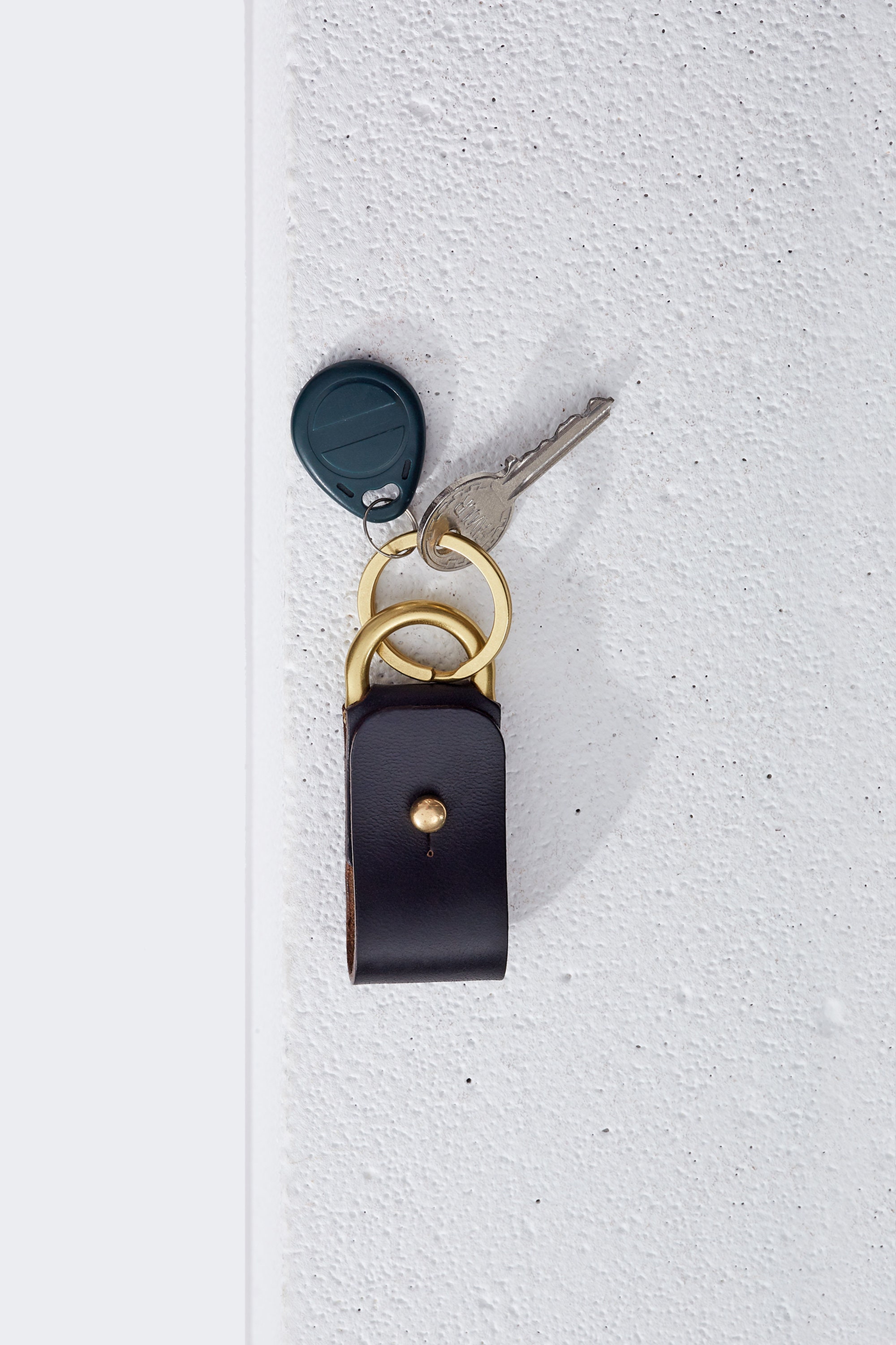 Horween Leather Keychain in Black Color / Handsewn With