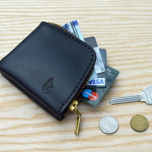 Cartera con cremallera en piel Chromexcel negra de Horween / Delgada y mini