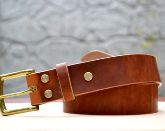 English Tan Horween Dublin leather belt, 1.5&quot; width | Light brown color belt