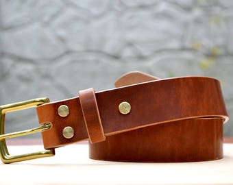 English Tan Horween Dublin leather belt, 1.5" width | Light brown color belt