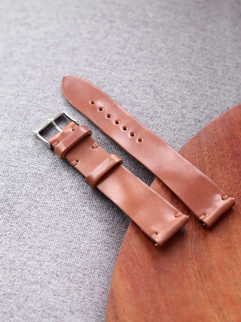 Shell Cordovan One Layer watch strap band in Whiskey Tan Horween leather / 100% handmade / 22 mm, 20 mm, 18 mm, 16 mm, 14 mm, 12 custom image 3