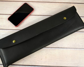 Étui en cuir pour Magic Keyboard avec pavé numérique / Housse en cuir Horween noir avec boutons-pression antiques / Pochette en cuir pour clavier Apple