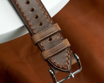 Natural Chromexcel Horween leather watch strap band handmade from  full-grain leather 22 mm, 20 mm, 18 mm, 16 mm, 14 mm, 12 custom sized