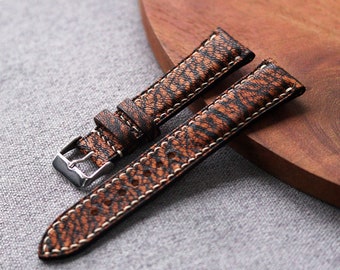 Orange black leather watch strap band / 100% handmade from full-grain leather "African Goat"/ 24 mm, 22 mm, 20 mm, 18 mm custom sized