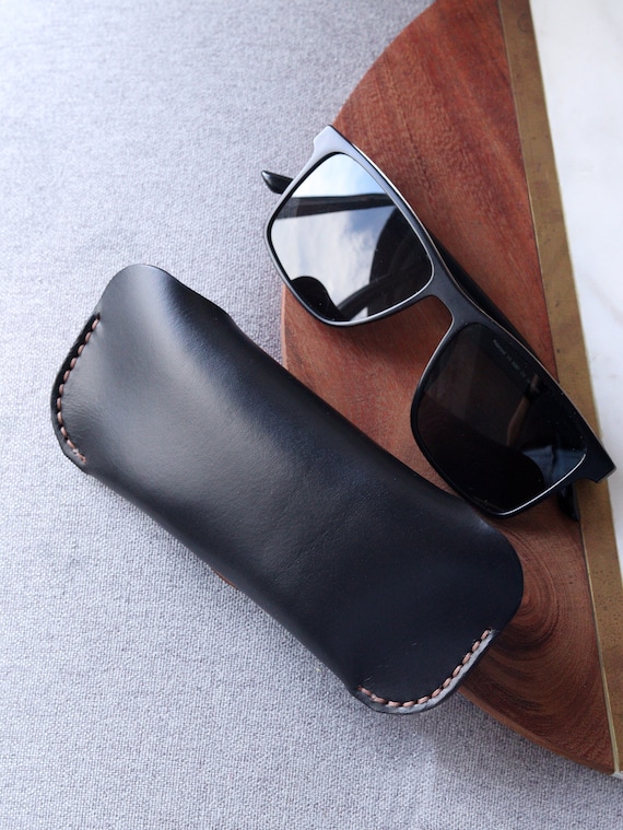 Horween Leather Glasses Case made from Black Chromexcel leather / Eyewear Sleeve / Slim simple Sunglasses Cover, Sky