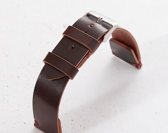 Bracelet de montre n°8 coquillage cordovan bordeaux en cuir Horween / 100 % fait main / 24 mm, 22 mm, 20 mm, 18 mm dimension personnalisée