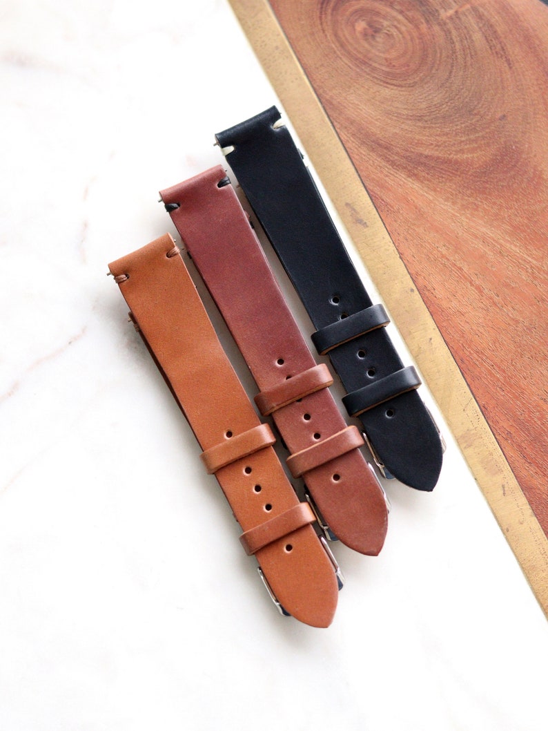 Shell Cordovan One Layer watch strap band in Whiskey Tan Horween leather / 100% handmade / 22 mm, 20 mm, 18 mm, 16 mm, 14 mm, 12 custom image 9