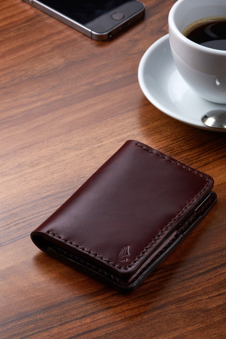 Credit card case in Bown Horween leather / Wallet, business card, purse in Chocolate brown Horween Chromexcel leather, Kaleo image 9