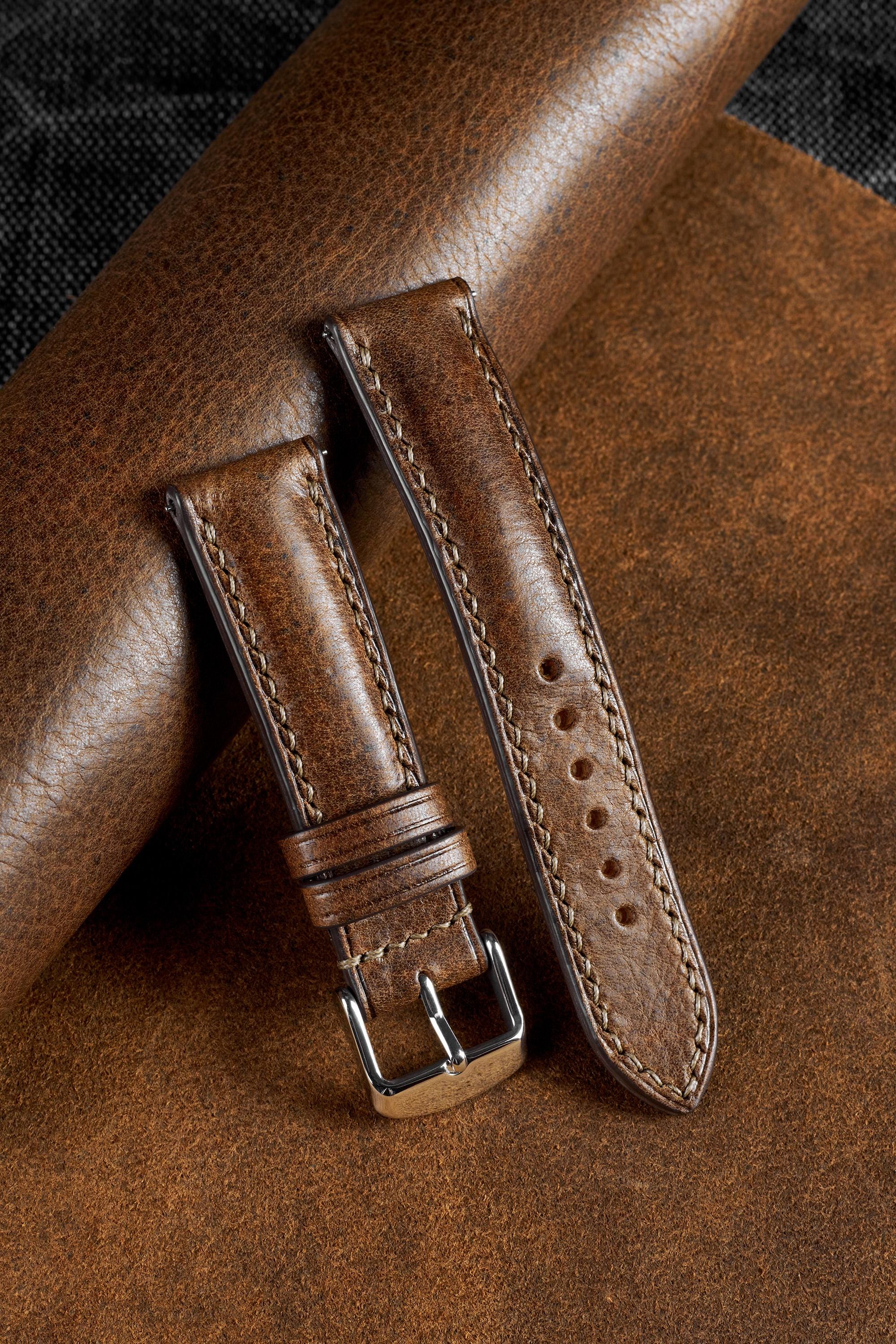 Brown Nemesis leather Watch Strap Band made of Full-grain Veg Tanned leather / padded handmade 24, 22 mm, 20 mm, 18 mm, 16, 14 custom