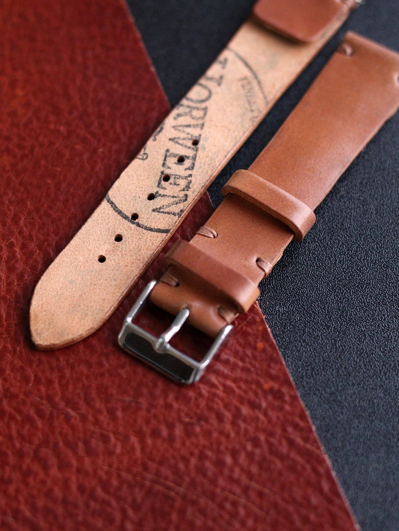 Shell Cordovan One Layer watch strap band in Whiskey Tan Horween leather / 100% handmade / 22 mm, 20 mm, 18 mm, 16 mm, 14 mm, 12 custom image 7