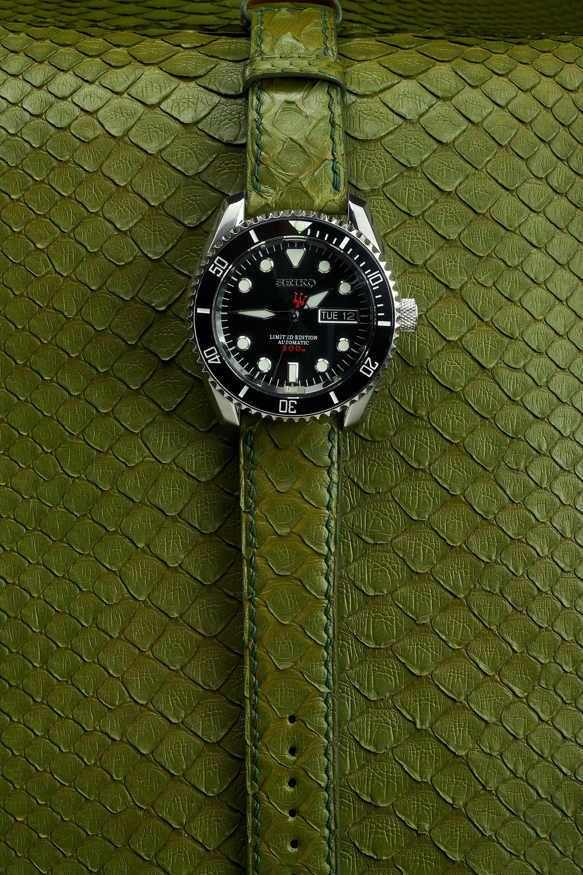 Green Watch Strap Band Real Python Leather / Handmade From