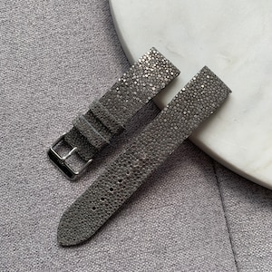 Silver gray stingray watch strap band / 100% handmade from real polished Italy sourced stingray / 24 mm, 22 mm, 20 mm, 18 mm custom sized