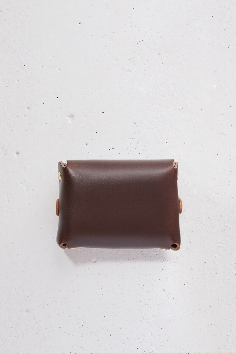 Cartera de cuero Horween para cualquier cosa / Estuche/bolsa pequeña de cuero Chromexcel marrón, billetera de bolsillo frontal, billetera de cuero sin costuras/monedero, Era imagen 7