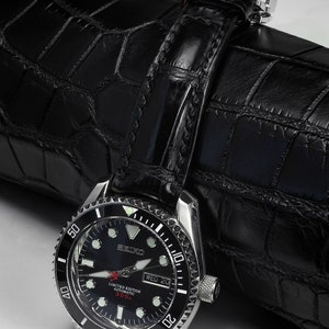 Black Alligator watch strap band / 100% handmade from alligator leather with great pattern / 22 mm, 20 mm, 18 mm, 16 mm, 14 mm, 12 custom image 2